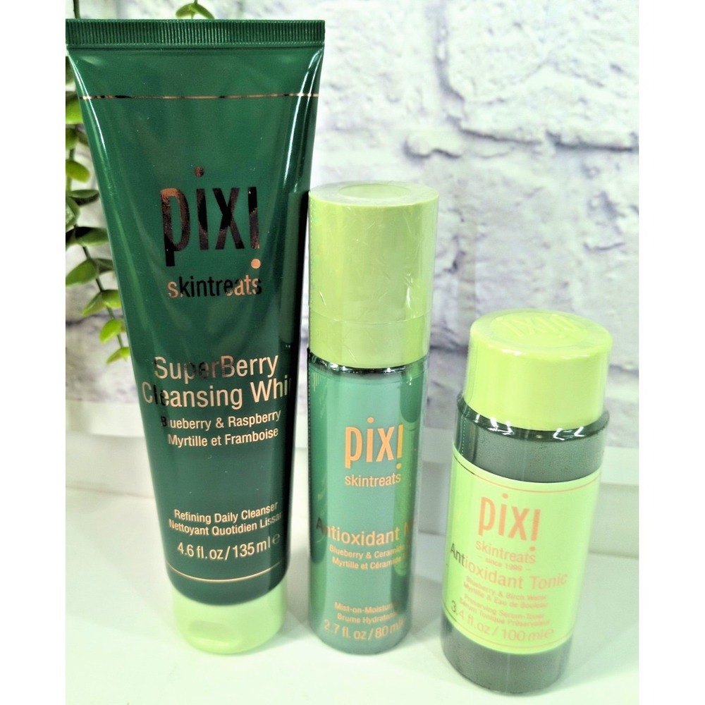 SEALED LOT 3💚Pixi SkintreatsGlow Antioxidant Tonic Mist Cleansing Gel Blueberry